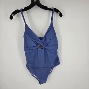 NWT CUPSHIE Blue Ruched Twist Front Cutout One Piece Swimsuit Women Size L